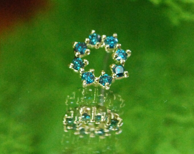 Solid 14k Yellow Gold Emer Threadless End - Genuine Blue Diamond