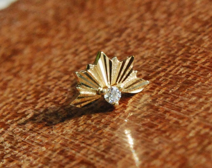 Solid 14k Yellow Gold SURRENDER- Gold and Cubic Zirconia Threadless End - CZ