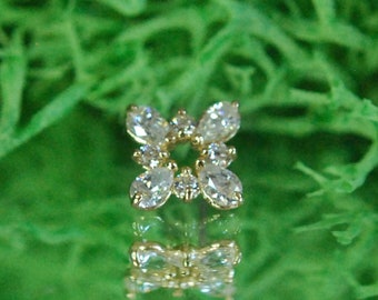 Solid 14k Yellow Gold Divine Threadless End - Crystal CZ - Cubic Zirconia