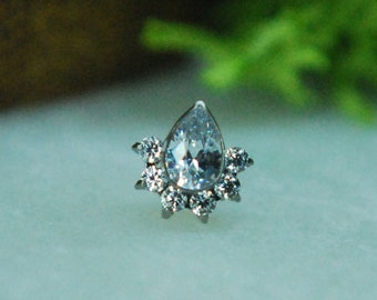 Titanium Threadless Crowned Teardrop CZ End - Implant Grade Titanium - Push Fit