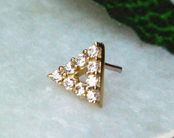 Junipurr Solid 14k Yellow Gold Triangle with Crystal Cubic Zirconia Stones Threadless End