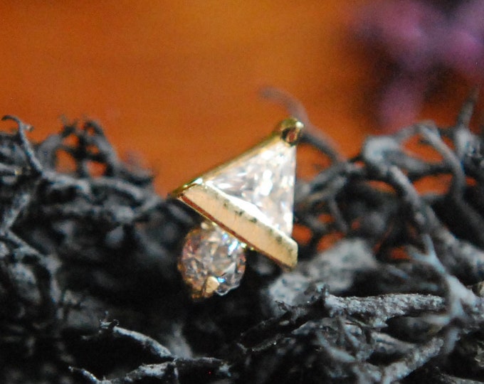 Solid 14k Yellow Gold Atlas Threadless End - Crystal CZ - Cubic Zirconia