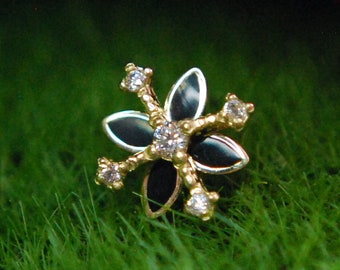 Solid 14k Yellow Gold Kiana Threadless End - Crystal CZ - Cubic Zirconia