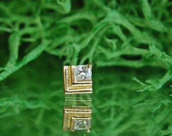 Solid 14k Yellow Gold Arris Threadless End - Crystal CZ - Cubic Zirconia