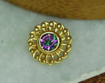 Anatometal 18k Yellow Gold Internally Threaded Virtue End - Mystic Topaz - 1.2mm / 16ga