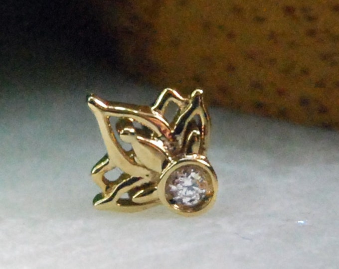 Tish Lyon 14kt Yellow Gold Lotus Flower & CZ Gem Threadless End