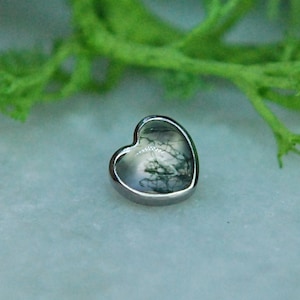 Internally Threaded Titanium Moss Agate Heart attachments, Body Jewellery. 16ga, 1.2mm