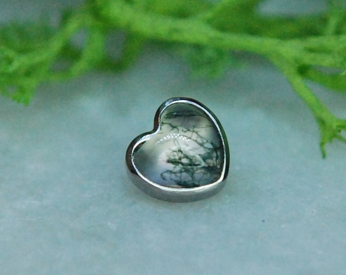 Internally Threaded Titanium Moss Agate Heart attachments, Body Jewellery. 16ga, 1.2mm