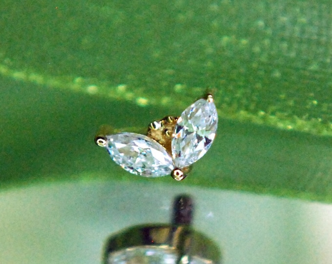 BVLA - 14k Yellow Gold Tiny "Petals"  Internally Threaded attachment -  Cubic Zirconia - CZ - 1.2mm / 16ga