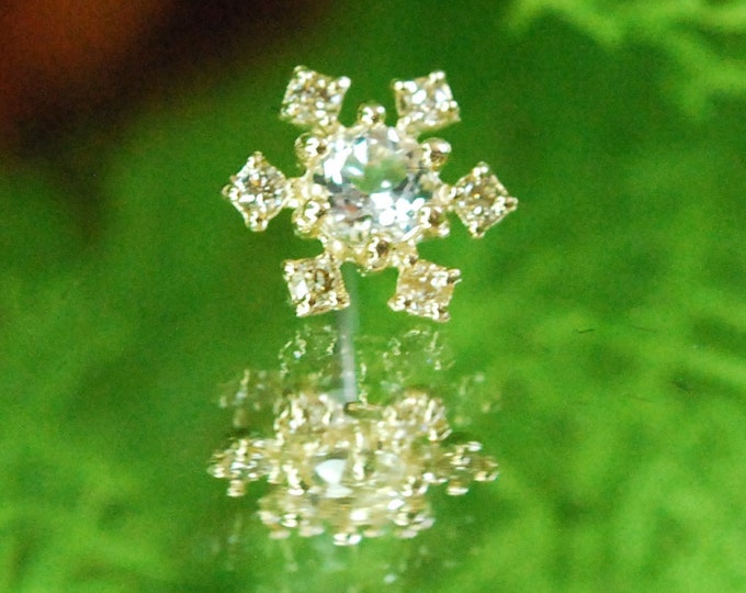 Solid 14k Yellow Gold Evie Threadless End - Genuine Diamond & Topaz - Push Fit, Snow, Snowflake