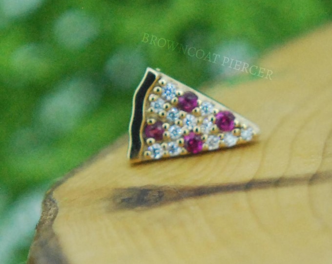 14k Yellow Gold Threadless Pizza Slice End - CZ / Cubic Zirconia - push fit attachment