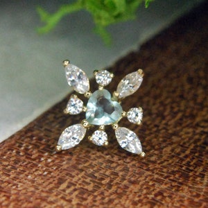 Massief 14k geelgouden aura draadloos uiteinde - kristal en aqua zirkonia - zirkonia
