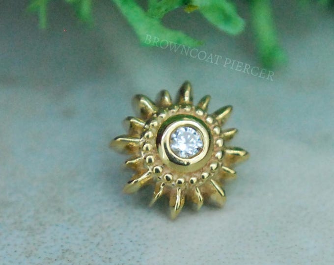 BVLA - 14k Yellow Gold "Mini Compass"  6mm Internally Threaded attachment - Cubic Zirconia - 1.2mm / 16ga