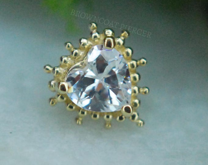14k Yellow Gold Heart CZ End –  'Meet-Cute' - Beaded Detail, Threadless Attachment, Junipurr