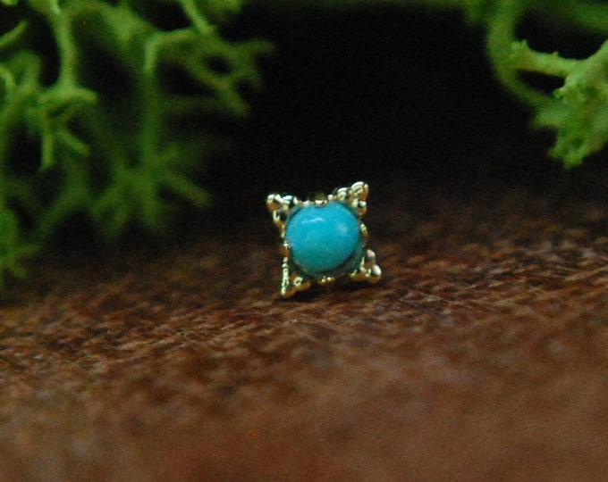 Anatometal 18k Yellow Gold Threadless Zia End - Cabochon Turquoise  -  push Fit  2mm