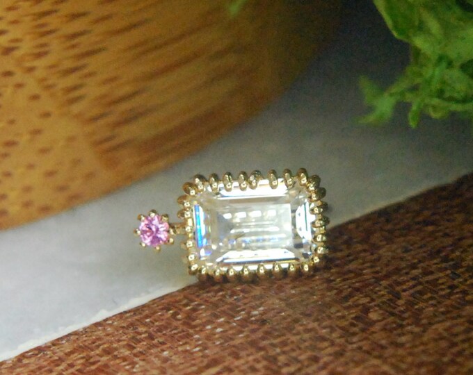 Solid 14k Yellow Gold 'Ruby' Threadless End - Crystal CZ and Ruby CZ - Cubic Zirconia