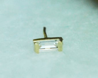 14kt Yellow or White Gold Rectangle CZ Gem Threadless End  Cubic Zirconia, Baguette