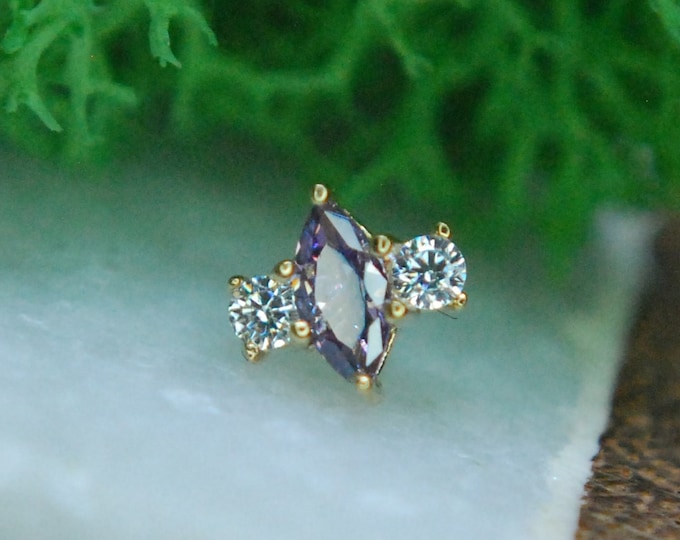 Tish Lyon 14kt Yellow Gold Amethyst Marquise & Double Round CZ Gem Attachment - Internally threaded or Threadless - Cubic Zirconia
