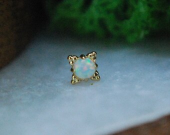 Anatometal 18k Yellow Gold Threadless Zia End - Cabochon White Opal  -  push Fit  2mm