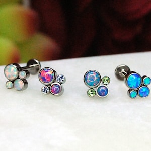 Titanium Internally Threaded Quad Opal and CZ Gem Ends - 16ga / 1.2mm