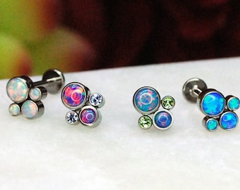 Titanium Internally Threaded Quad Opal and CZ Gem Ends - 16ga / 1.2mm