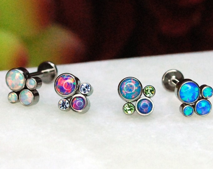 Titanium Internally Threaded Quad Opal and CZ Gem Ends - 16ga / 1.2mm