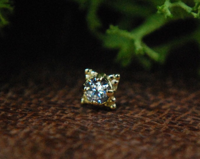 Anatometal 18k Yellow Gold Threadless Zia End - Faceted Crystal Cubic Zirconia CZ  -  push Fit  2mm