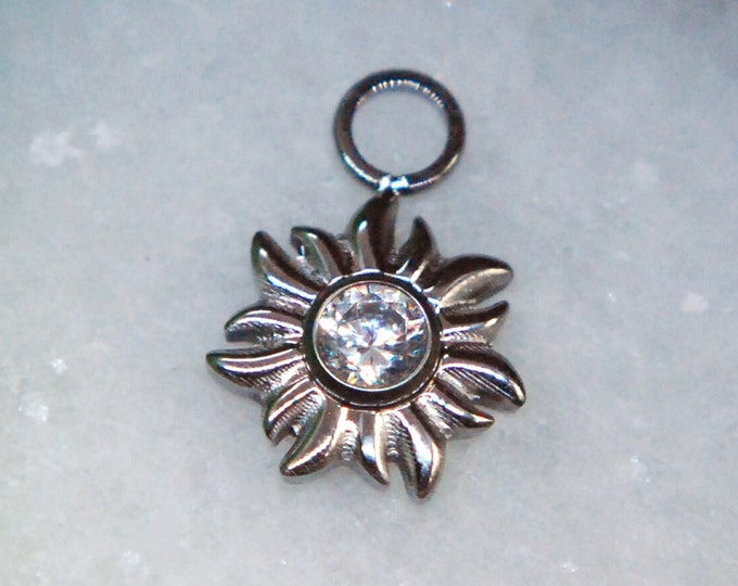 Titanium 'Flower'  CZ Piercing Charm - Sun