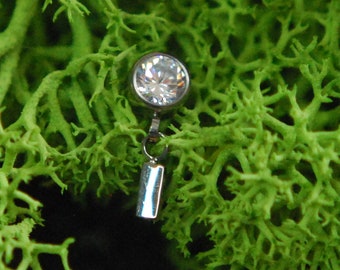 Titanium Threadless CZ Dangle End - Implant Grade Titanium - Push Fit