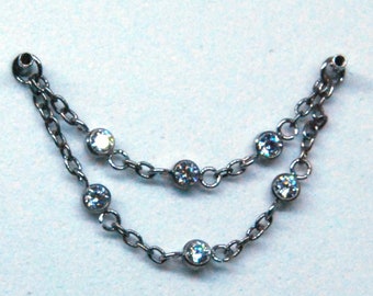 Titanium Piercing Chain - '  Double Constellation ' - Decorative - Accessory - Double Chain, Cubic Zirconia, CZ