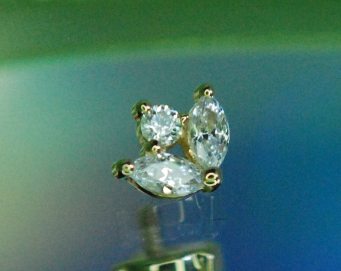 BVLA - 14k Yellow Gold 4mm "Bloom"  Internally Threaded attachment -  Cubic Zirconia - CZ - 1.2mm / 16ga