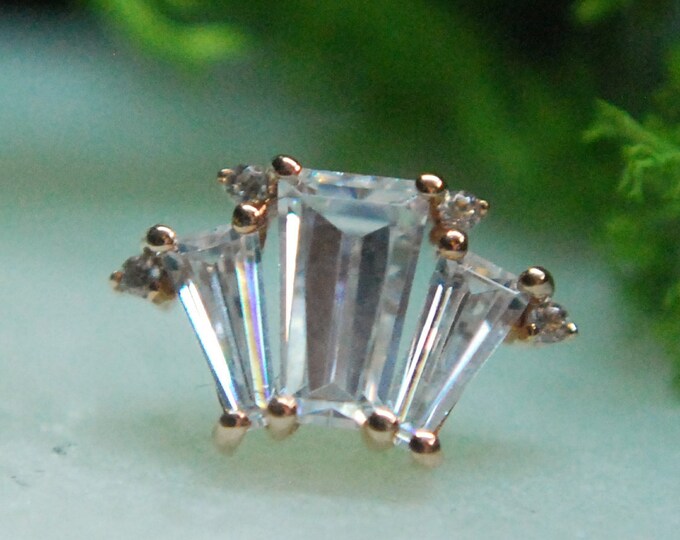 JUNIPURR Solid 14k Rose Gold Brook CZ Threadless End - Cubic Zirconia, Baguette