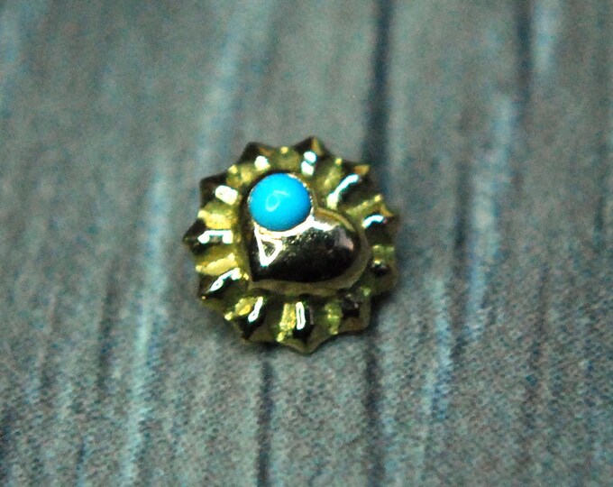 18k Yellow Gold 'Judith' Internally Threaded End with Turquoise - 1.2mm / 16ga - Heart Shaped