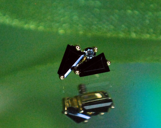 BVLA - 14k Yellow Gold "Pillars"  Internally Threaded attachment -  Onyx and Chrome Cubic Zirconia - CZ - 1.2mm / 16ga