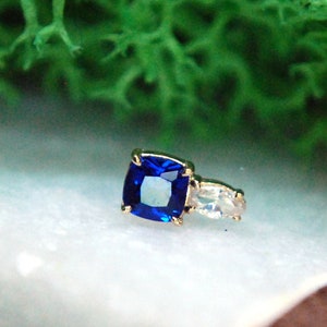 Tish Lyon 14kt Yellow Gold Square & Marquise Gem Attachment - Threadless End - Cubic Zirconia - Blue, Sapphire CZ, Crystal CZ