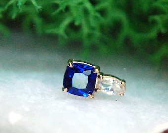 14kt Yellow Gold Square & Marquise Gem Attachment - Threadless - Cubic Zirconia - Blue, Sapphire, Crystal CZ