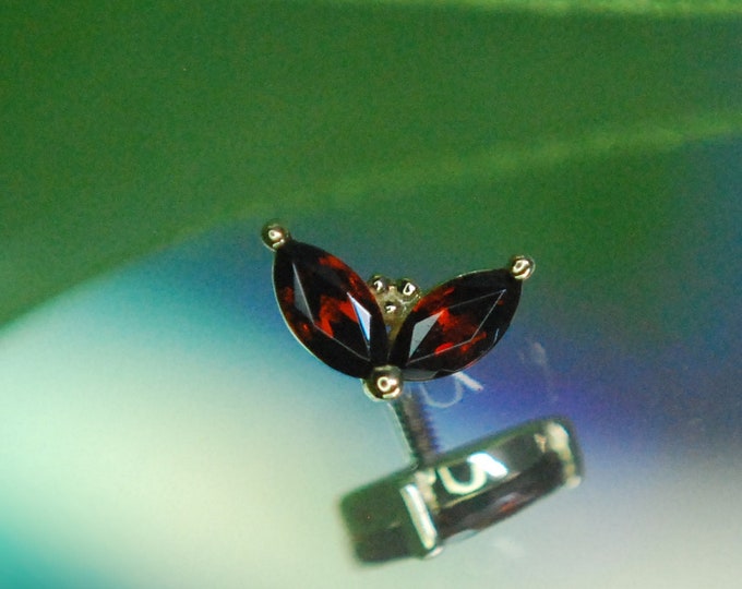 BVLA - 14k Yellow Gold "Petals"  Internally Threaded attachment -  Garnet - 1.2mm / 16ga