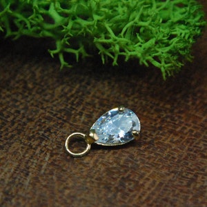 Tish Lyon - 9ct Yellow or White Gold Teardrop Gem Charm for Rings - CZ Gem