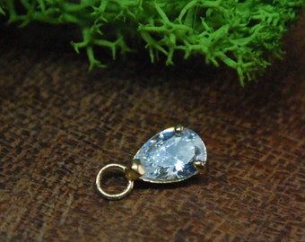Tish Lyon - 9ct Yellow or White Gold Teardrop Gem Charm for Rings - CZ Gem
