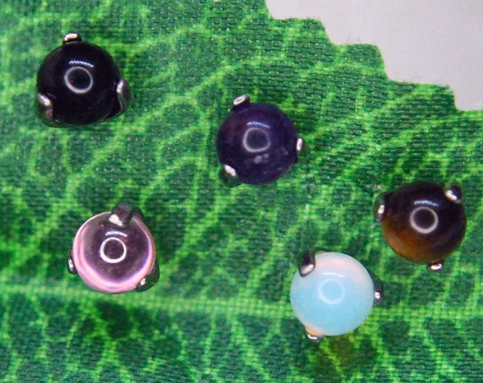 Titanium Threadless  Natural Gem Ball End - Implant Grade Titanium - Push Fit - Amethyst, Opalite, Tigers Eye, Garnet, Black Agate