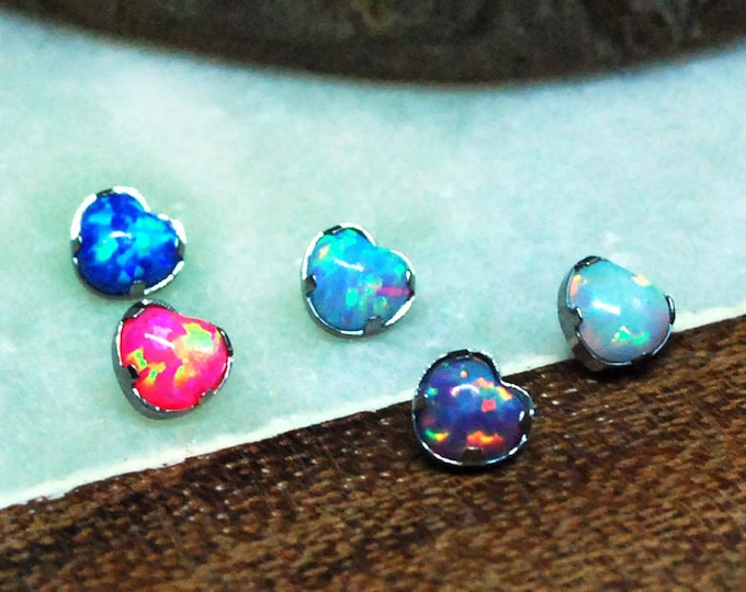 Internally Threaded Titanium Opal Heart attachments, Body Jewellery. Colour Options 16ga, 1.2mm