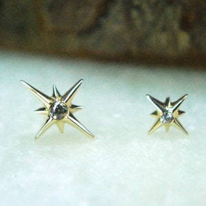 Massief 14k Yellow Stella Gold Threadless End - JUNIPURR - ster, push-fit, zirkonia, zirkonia, glitter