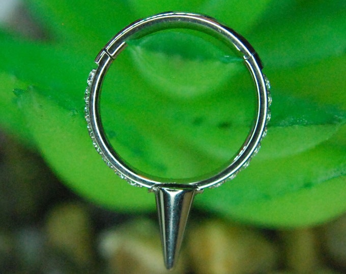 Spiked CZ Gem Titanium Hinged Segment Ring - Clicker- Daith, Septum, Helix, Nostril, earlobe, Etc.