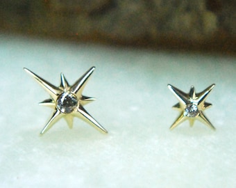 Solid 14k Yellow Stella Gold Threadless End - JUNIPURR - star, push fit, CZ, Cubic Zirconia, Sparkle