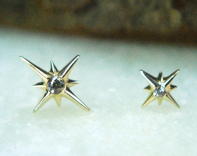 Solid 14k Yellow Stella Gold Threadless End - JUNIPURR - star, push fit, CZ, Cubic Zirconia, Sparkle