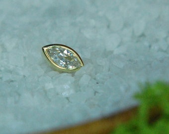 Solid 14k Yellow Gold 'Ovate' Threadless End - Cubic Zirconia - Bezel Set single marquise