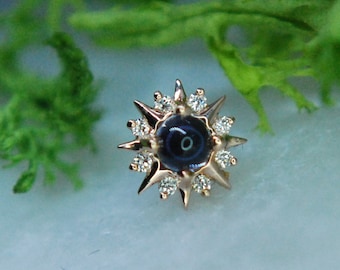 14k Rose Gold "Surya"  threadless attachment - Iolite and Diamond - Push fit end