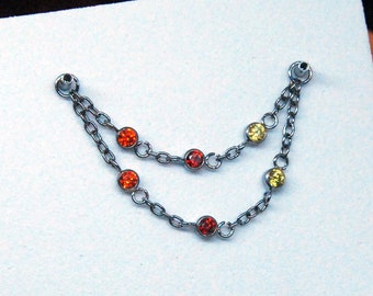 Titanium Piercing Chain - '  Double Apricity' - Decorative - Accessory - Double Chain, Cubic Zirconia, CZ