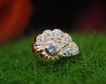 Solid 14k Yellow Gold 'Shark Eye' Ammonite Threadless End - Shell, CZ, Crystal Gem