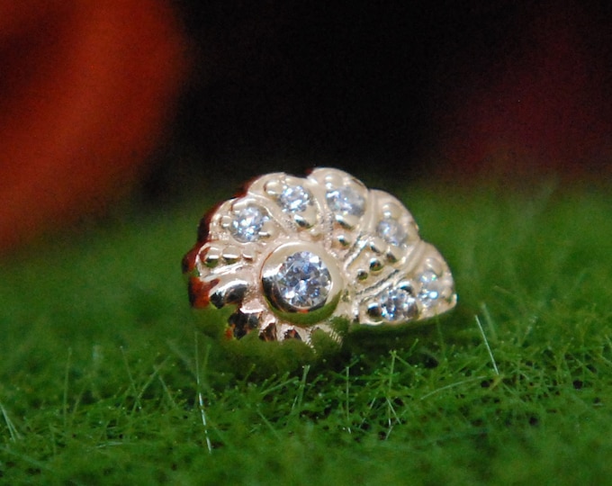 Solid 14k Yellow Gold 'Shark Eye' Ammonite Threadless End - Shell, CZ, Crystal Gem